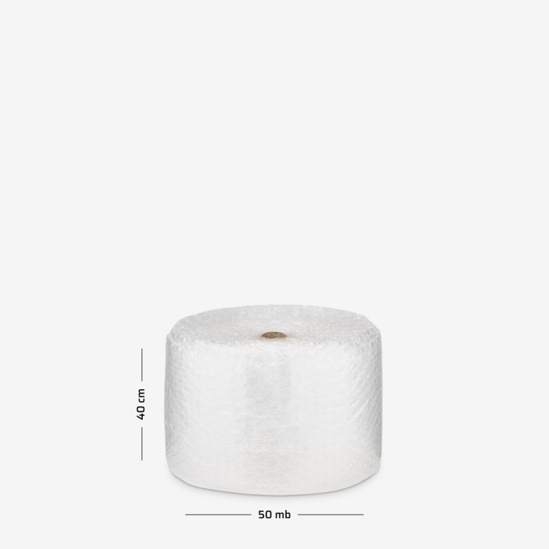 Fill & Wrap Luftpolsterfolie mit großen Noppen 40 cm mit Abmessungen auf grauem Hintergrund