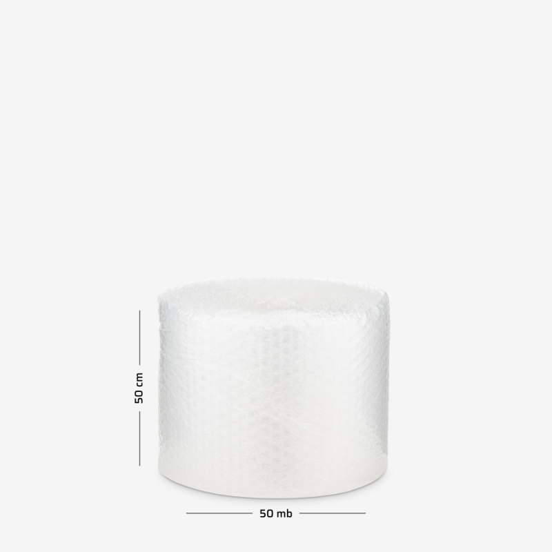 Fill & Wrap Luftpolsterfolie mit großen Noppen 50 cm mit Abmessungen auf grauem Hintergrund