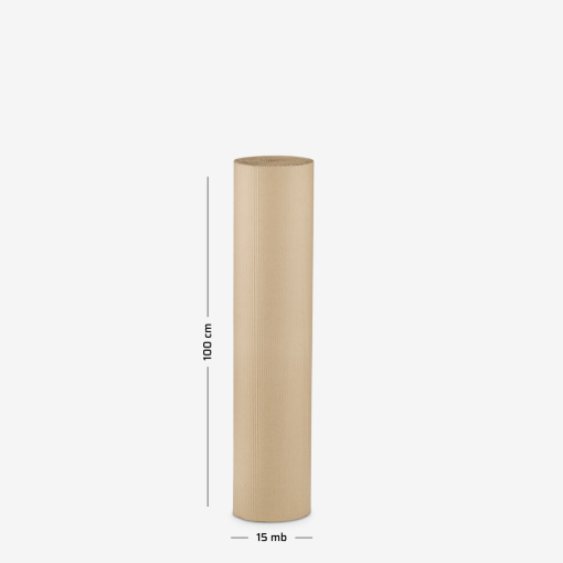Wellpappe auf Rolle, 100 cm Breite, 15 lfm, dargestellt auf grauem Hintergrund