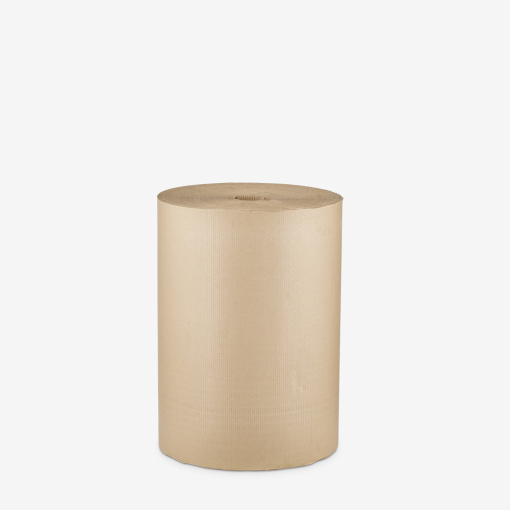 2-lagige Wellpappe auf Rolle, 80 cm Breite, 100 lfm, dargestellt auf grauem Hintergrund