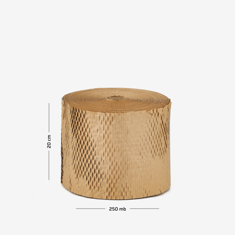 Rolle Wabenpapier mit einer Breite von 20 Zentimetern und einer Lauflänge von 250 Metern.