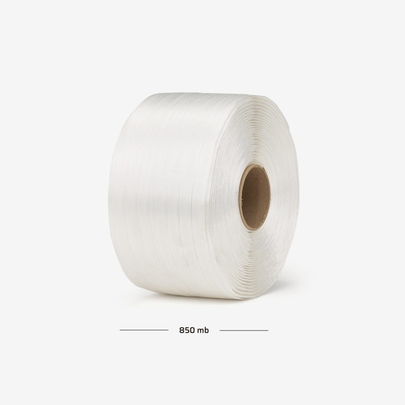 Rolle aus Polyesterband mit einer Breite von 16 mm und einer Länge von 850 lm – zur Sicherung von Ladungen.