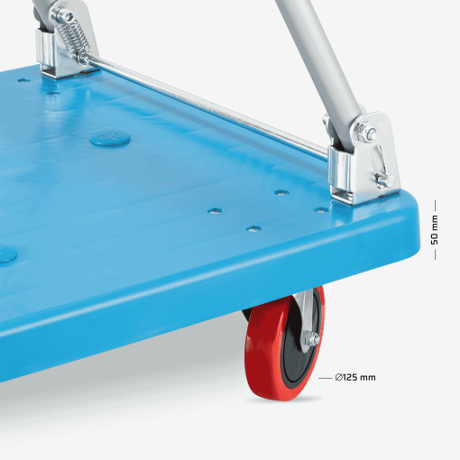 Plattform-Transportwagen bis 300 kg Tragkraft – Nahaufnahme mit Maßen