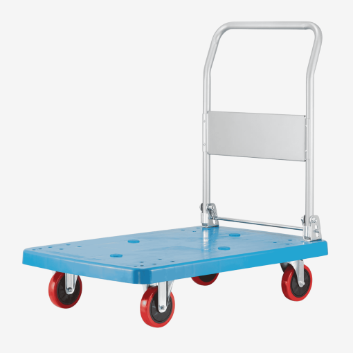 Plattform-Transportwagen bis 300 kg Tragkraft, dargestellt vor grauem Hintergrund