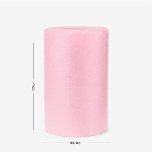Rosa Luftpolsterfolie auf Rolle 100 cm × 100 m – ideal zum Schutz empfindlicher Gegenstände beim Transport.