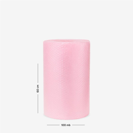 Rosa Luftpolsterfolie auf Rolle 60 cm × 100 m – ideal zum Schutz empfindlicher Gegenstände beim Transport.