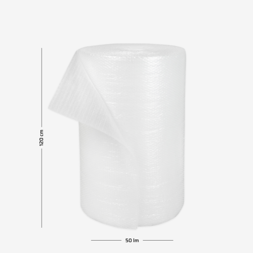 Laminat aus PE-Schaum 0,8 mm und Luftpolsterfolie, 120 cm x 50 lfm, mit aufgedruckten Abmessungen